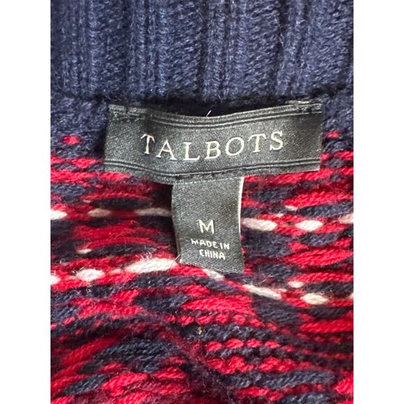 Talbot Lambswool Lambs Wool Fair Isle Cardigan Sweater Medium Navy Blue Nordic - Picture 6 of 7